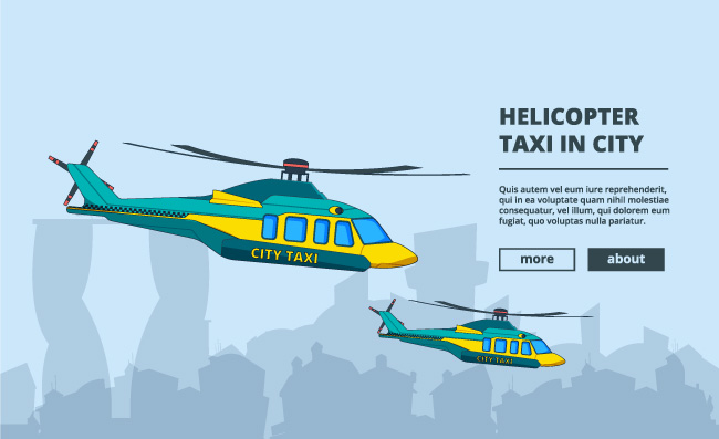 卡通直升机运输航空插图矢量
