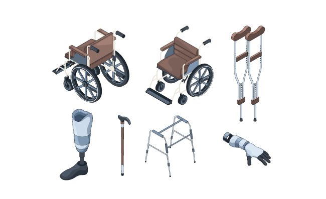 轮椅矢量假肢设备医疗拐杖人工假肢插图