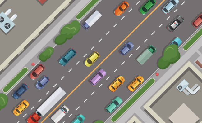 汽车航拍追踪城市道路交通顶视图矢量