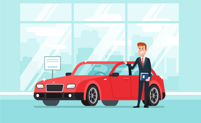 汽车推销员新车销售汽车买卖租赁服务行业卡通插图