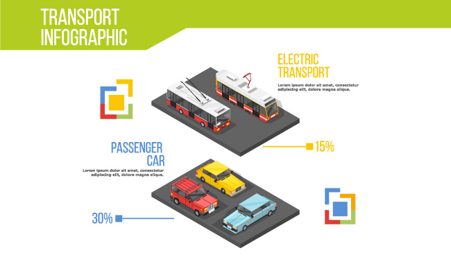 矢量城市交通信息图表不同运输工具车辆素材插图等距图像