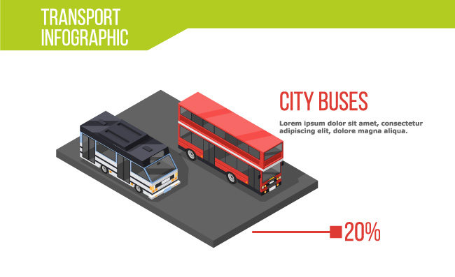 矢量双层巴士小公交城市交通信息图表车辆素材插图等距图像