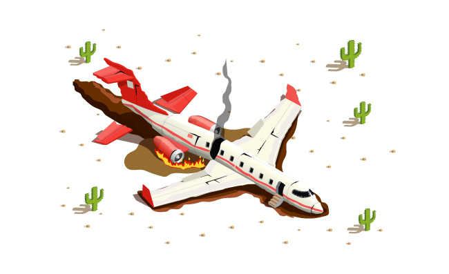 矢量坠毁的飞机沙漠插图
