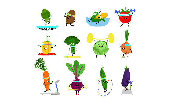 蔬菜卡通人物形象矢量