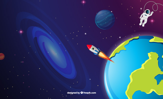 太空火箭发射宇航员地球插图矢量