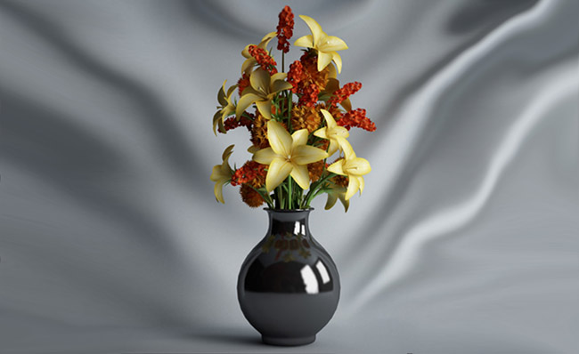 黑色花瓶里面的插花C4D三维模型