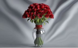 玻璃瓶里面的红色玫瑰插花植物三维模型