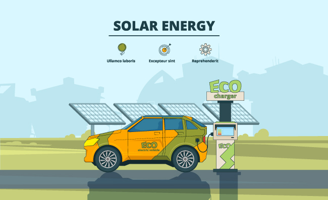 太阳能电动汽车充电生态环保插图矢量