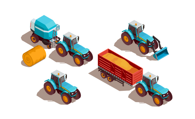 拖拉机粮食收割机农业机械等距车辆矢量