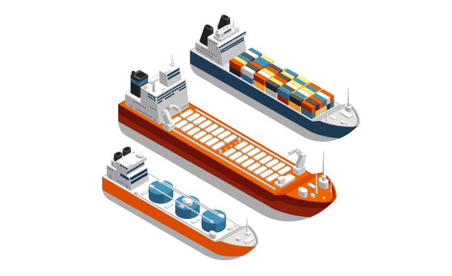 现代货船运输船后勤海洋运输现代货船等距矢量素材