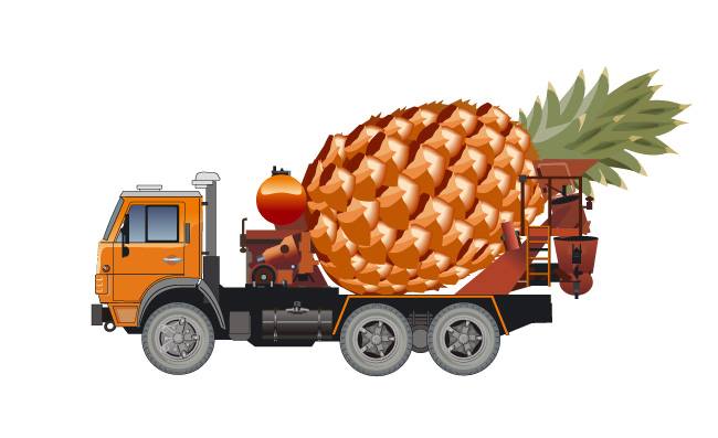 载着菠萝的卡车车辆矢量素材