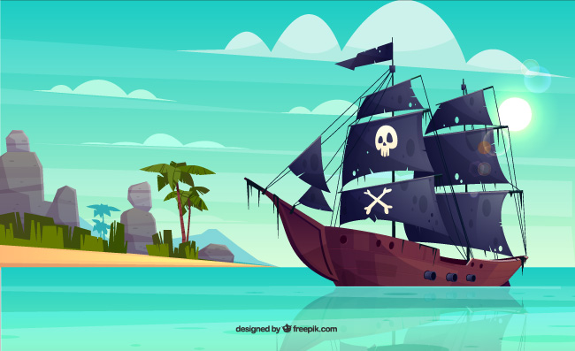 准备靠岸的海盗船帆船矢量插图素材