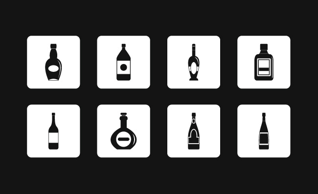 白方块各种瓶子黑背景简单图标