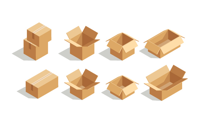 打开的盒子快递纸箱矢量图包装元素纸板箱货物打包