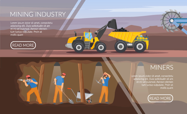 地下矿业勘探采集设备设置运输车辆矢量图