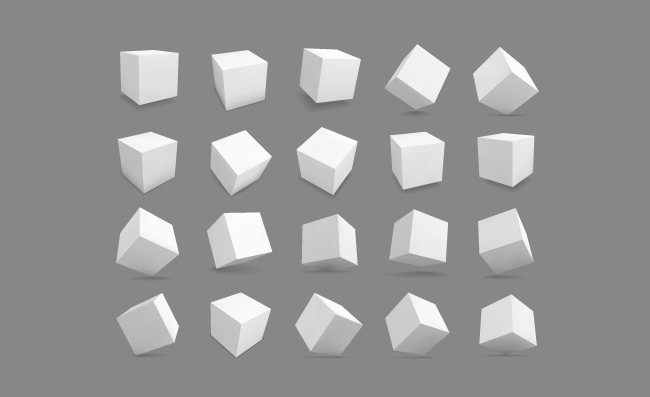 多维立体方块不同的照明和阴影透视白色块抽象几何正方形形状矢量3d几何图形