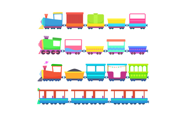 儿童玩具彩色卡通火车微型铁路运输玩具矢量