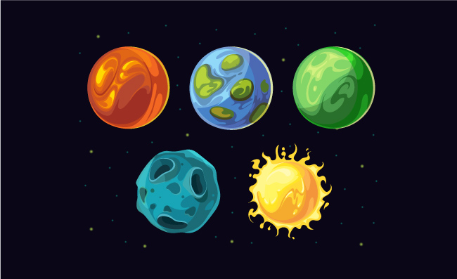 行星和恒星矢量宇宙星球卡通行星世界插图