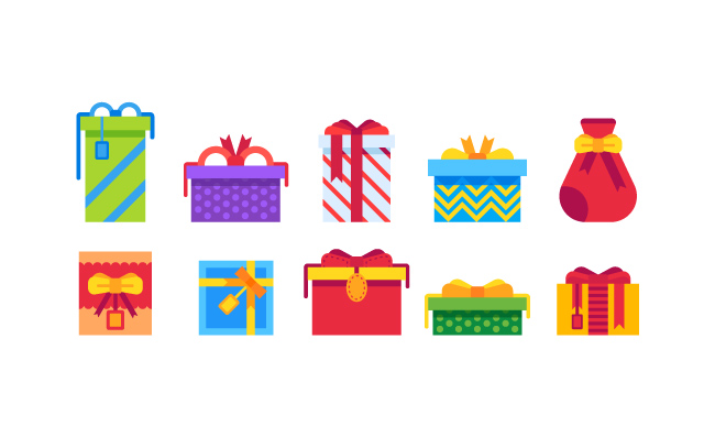 惊喜礼物盒圣诞礼物新年情人节生日聚会礼物矢量平面插图