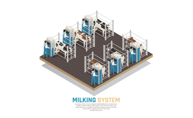 奶牛工厂挤奶操作矢量