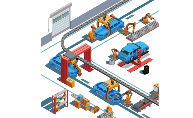汽车生产线流水车间工厂加工插图矢量