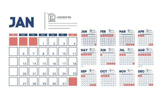 清爽简单日历简约现代装饰模板矢量