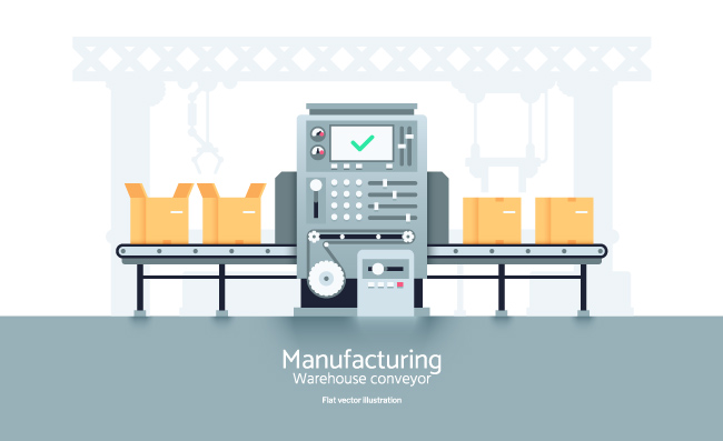 生产厂制造仓库输送机装配生产线纸箱输送插图矢量