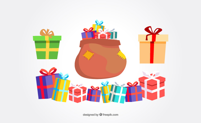 圣诞节卡通节日礼物礼品盒堆五颜六色的包裹礼物插图