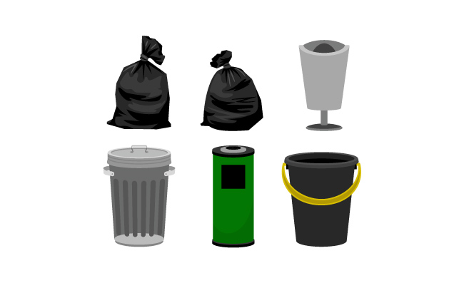 塑料桶垃圾箱黑色垃圾塑料袋封口的袋子垃圾垃圾桶矢量