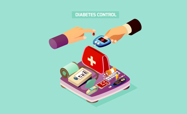 医疗用具药物药剂血压测量仪手指糖尿病测试与血糖仪检查血糖信息矢量图