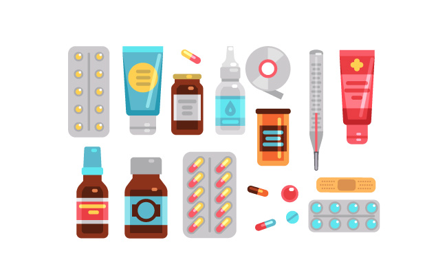 医学药学药物药片药剂瓶和医疗设备矢量维生素医疗设备矢量