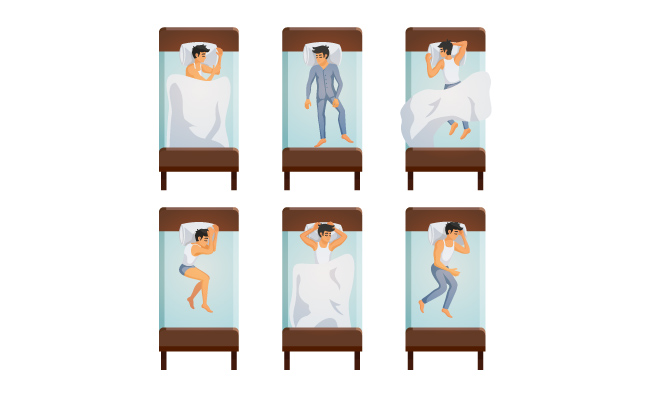 顶视图不同的男人男士睡觉姿势矢量的男人睡觉的姿势集