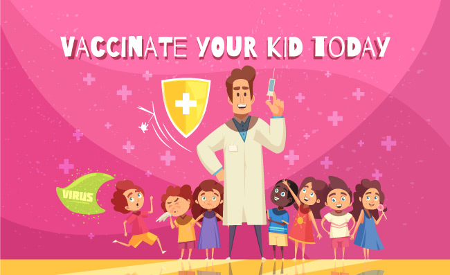 儿童疫苗接种流感疫苗等候打针的孩子们矢量