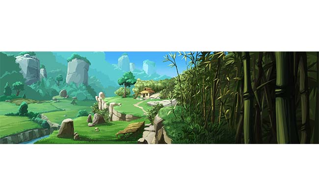 竹子竹林深山人家山间手绘动画背景素材