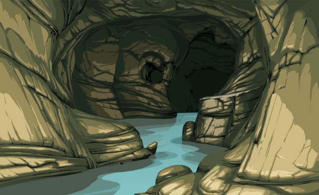 洞穴里面的暗河手绘CG场景素材