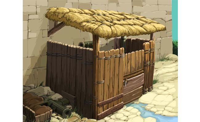 乡村牲口的小屋建筑手绘日系风格背景