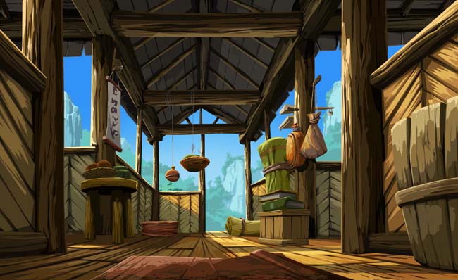 树屋内景木头房屋建筑内部结构动画场景