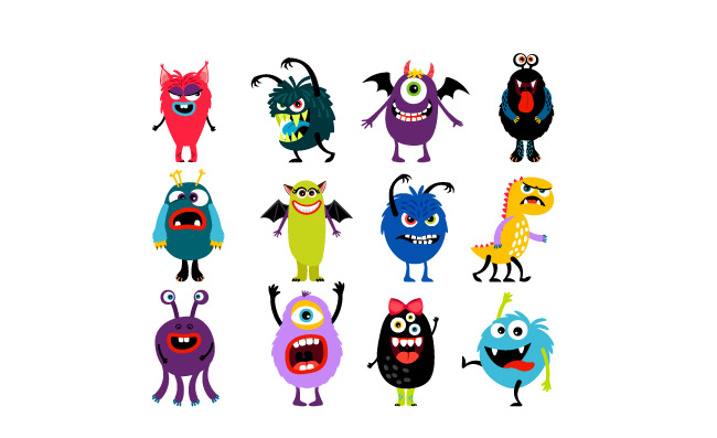 卡通逗人喜爱的不同五颜六色的怪物细菌形象卡通怪兽