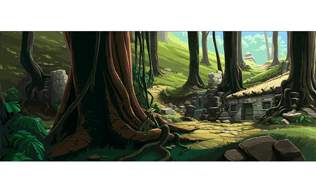 原始森林树根树下面的场景手绘CG背景素材