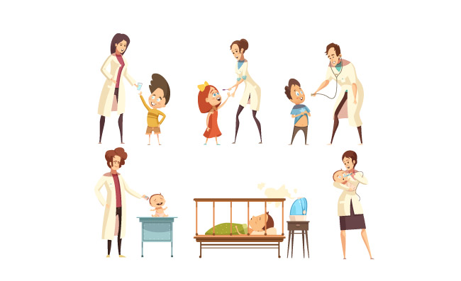 卡通医院婴儿患病儿童医院治疗卡通情况插图矢量