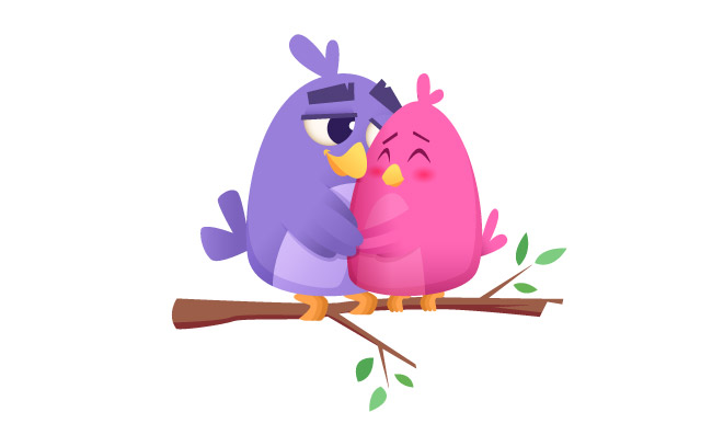 可爱的小鸟夫妇爱情鸟矢量