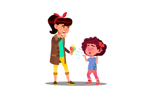 哭泣的女孩被姐姐抢了冰淇淋的女孩插图