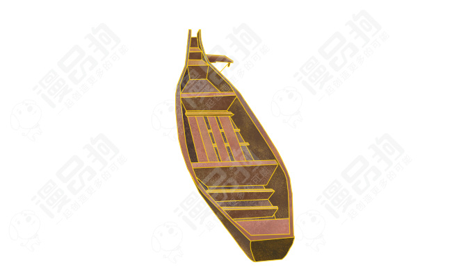 手绘木制小舟木船造型国潮手绘背景素材