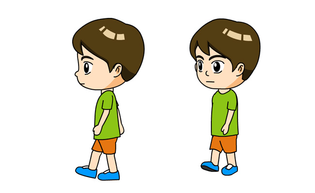 侧面45度走路的小男孩卡通动漫人物动作素材