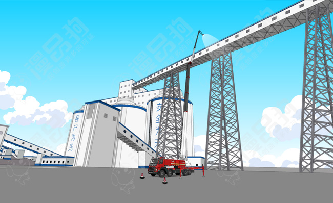 工厂高空运输架运输带手绘二维动画背景