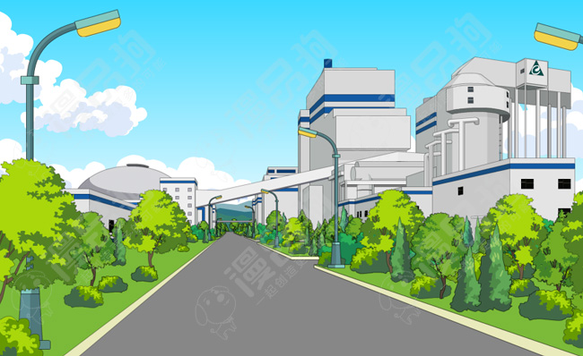 电厂厂区建筑内景场景手绘动漫素材