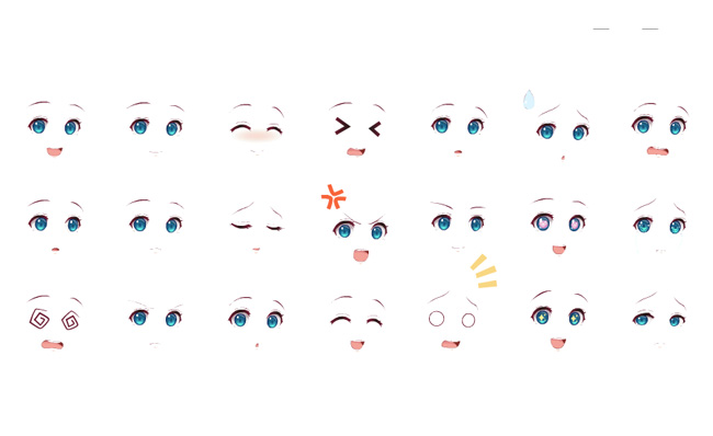 日式风格蓝眼睛卡通动漫人物表情包模板