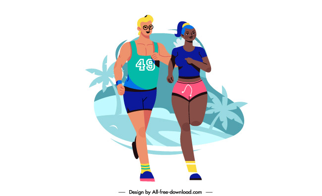 马拉松图标跑步运动员素描卡通人物矢量