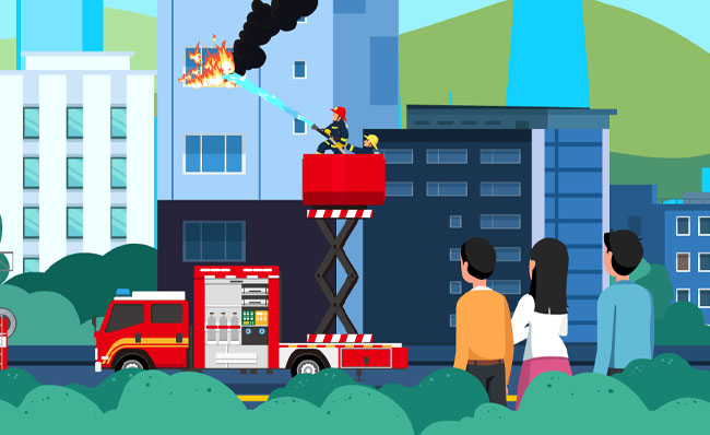 消防车正在小区救援灭火的动画短片模板