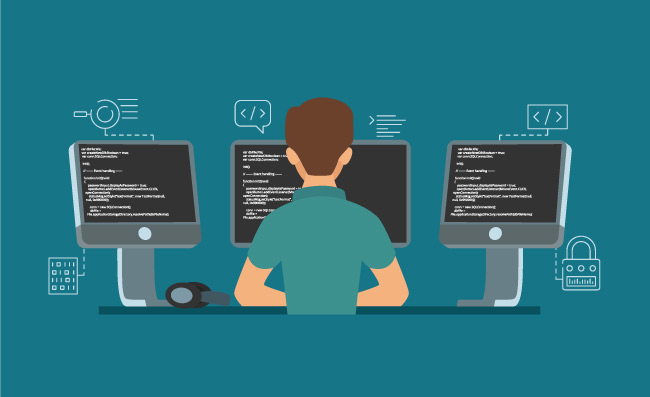 软件开发人员矢量程序员代码图编写软件人员角色矢量